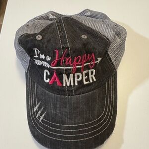 Happy Camper Black and Gray Trucker Hat with Embroidery NWOT